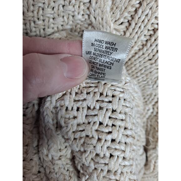 Leo‎ & Nicole Women's Cotton Beige Cable Knitted Mock Neck Sweater Size M - Picture 7 of 7